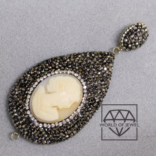 Composants de base pour pendentif Marcassite Strass et camée italien 35x70mm 1pc