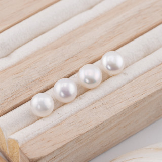 Perle Di Fiume Bottoni Cabochon 1 Foro  (AAAA)  8,0-8,5mm 12 Paia Bianco