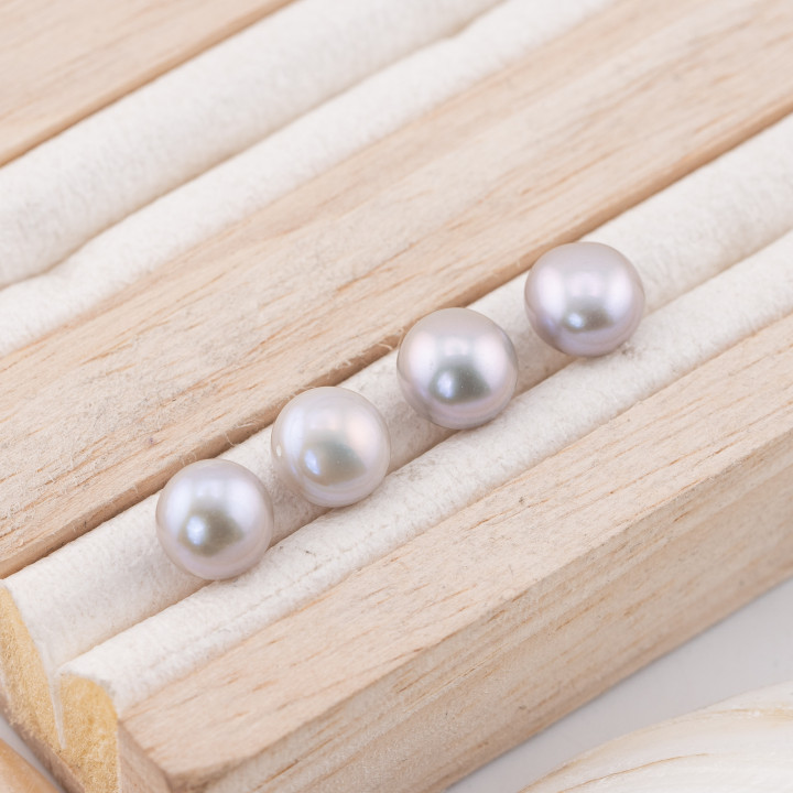 Perle Di Fiume Bottoni Cabochon 1 Foro  (AAAA)  8,0-8,5mm 12 Paia Grigio