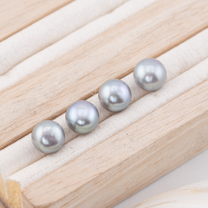 Perle Di Fiume Bottoni Cabochon 1 Foro  (AAAA)  8,5-9,0mm 10 Paia Grigio