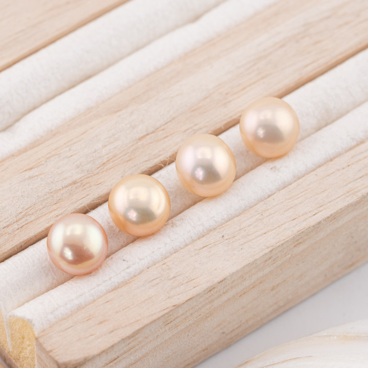 Perle Di Fiume Bottoni Cabochon 1 Foro  (AAAA)  8,5-9,0mm 10 Paia Rosa