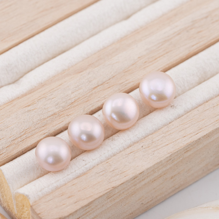 Perle Di Fiume Bottoni Cabochon 1 Foro  (AAAA)  9,0-9,5mm 1 Paia Lilla