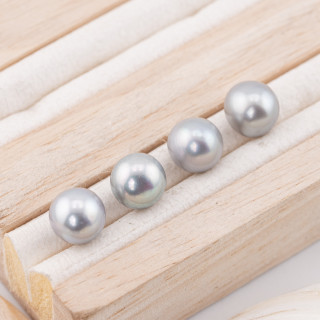 Perle Di Fiume Bottoni Cabochon 1 Foro  (AAAA)  9,0-9,5mm 10 Paia Grigio