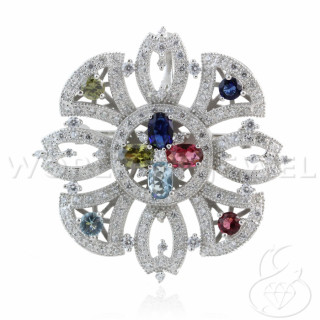 Base Pour Pendentif Et Broche En Argent 925 Avec Strass Fantaisie Rond 40mm 1pc Rhodium