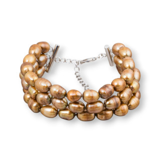 Bracciale Di Argento 925 Con Perle Di Fiume A 3 File Chisura A Moschettone