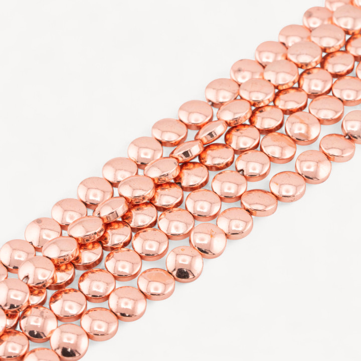 Glatte flache runde Hämatit-Münze 8 mm Roségold