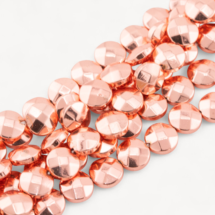 Hematite Round Flat Faceted Coin 10mm Rose Gold