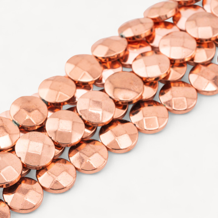 Ematite Oro Rosa Tondo Piatto Coin Sfaccettato 12mm