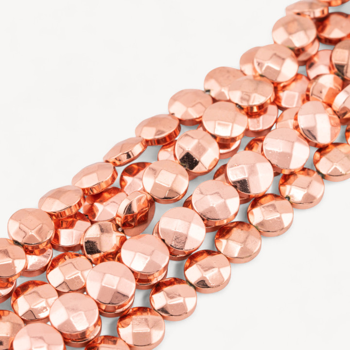 Hematite Round Flat Faceted Coin 8mm Rose Gold