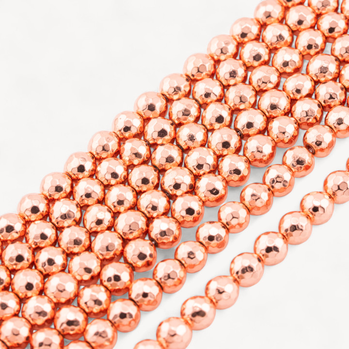 Ematite Oro Rosa Perlina Tonda Sfaccettata 8mm