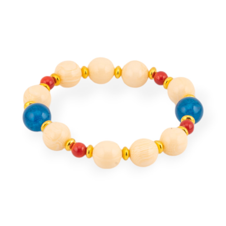 Bracciali Elasticizzato Di Pietre Dure Resina E Ottone Giada Blu Ottanio