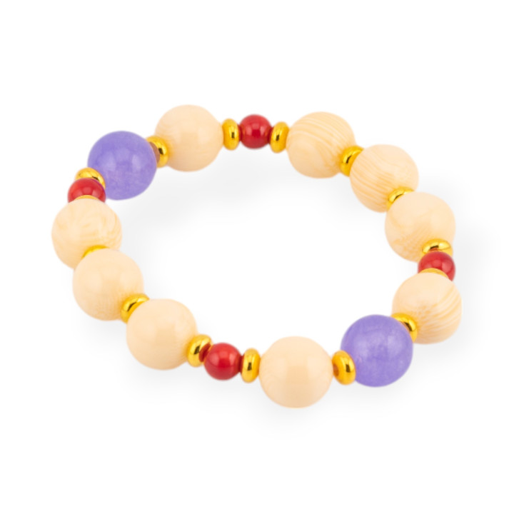 Bracciali Elasticizzato Di Pietre Dure Resina E Ottone Giada Viola