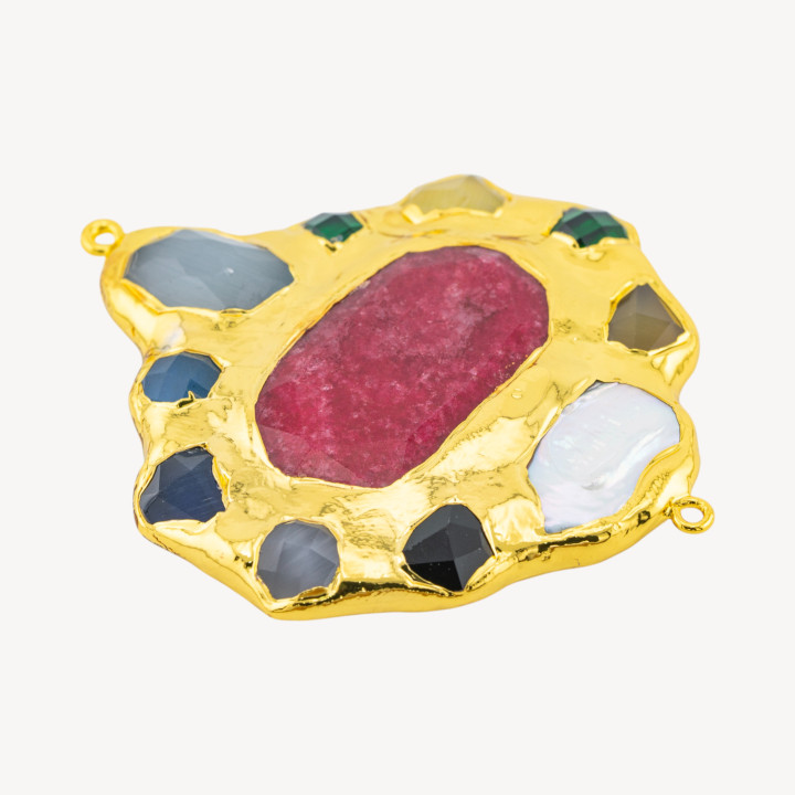 Componente Centrale Con Perline, Pietre Dure Dorate