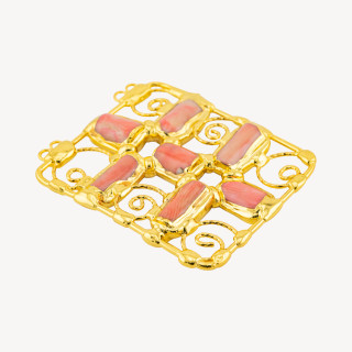 Componente Centrale Con Perline, Pietre Dure Dorate