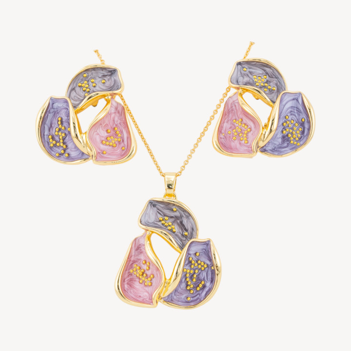 Parure Bijoux Smaltato Collezione Isabella 1pz Petali Blu, Viola e Rosa