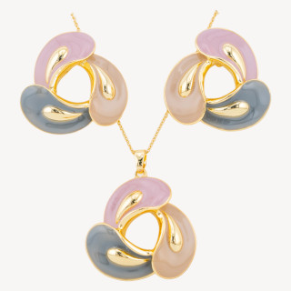 Parure Bijoux Smaltato Collezione Isabella 1pz Petali Rosa, Beige e Blu