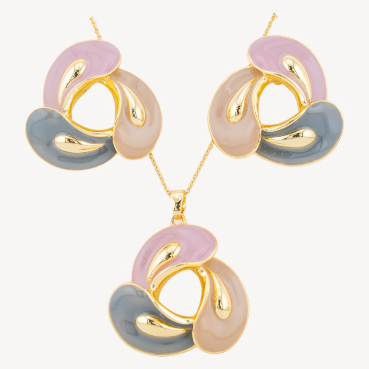 Parure Bijoux Smaltato Collezione Isabella 1pz Petali Rosa, Beige e Blu