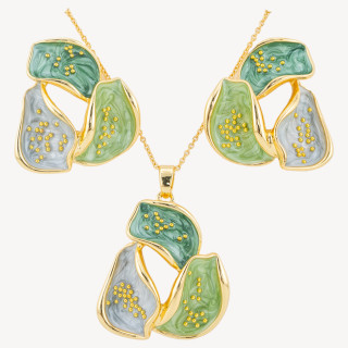 Parure Bijoux Smaltato Collezione Isabella 1pz Petali Verdi, Blu e Verde Smeraldo