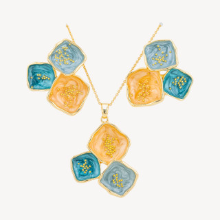 Parure Bijoux Smaltato Collezione Isabella 1pz Rombi Arancione, Blu e Celeste