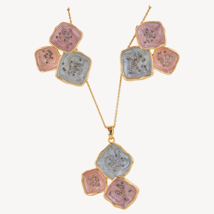 Parure Bijoux Smaltato Collezione Isabella 1pz Rombi Viola, Rosa e Blu