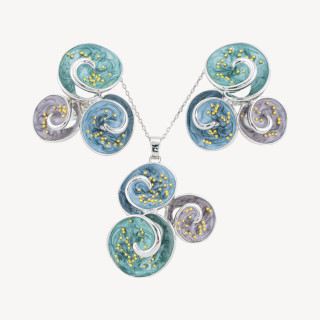 Parure Bijoux Smaltato Collezione Isabella 1pz Spirali Blu, Verde e Viola