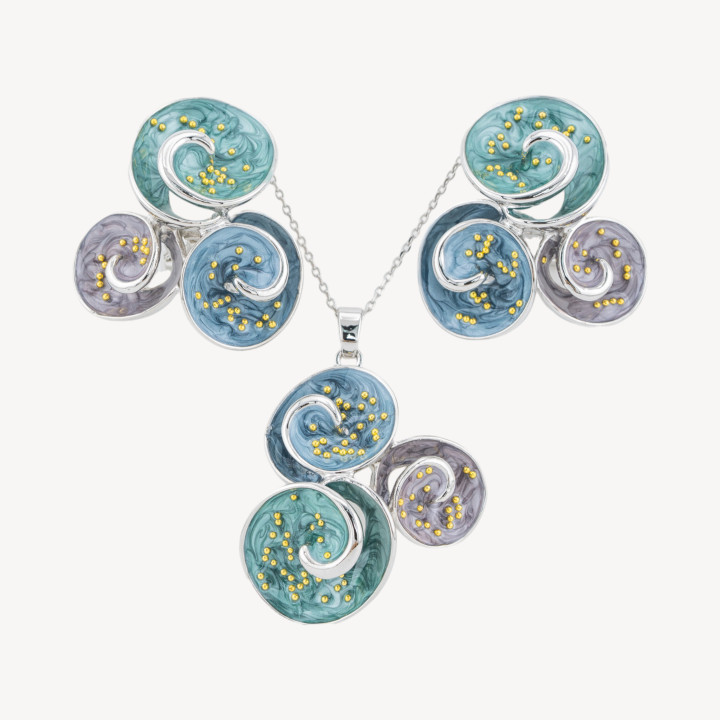 Parure Bijoux Smaltato Collezione Isabella 1pz Spirali Blu, Verde e Viola
