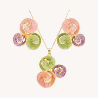 Parure Bijoux Smaltato Collezione Isabella 1pz Spirali Rosa, Viola e Verde