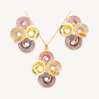 Parure Bijoux Smaltato Collezione Isabella 1pz Tondo Beige, Rosa, Viola e Dorato