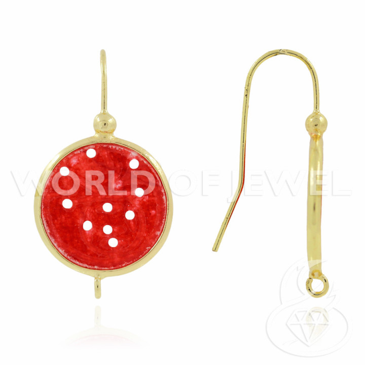 Bases Boucles D'Oreilles Laiton Avec Plaque Jade De Birmanie 17x30mm 5 Paires Rouge Et Doré