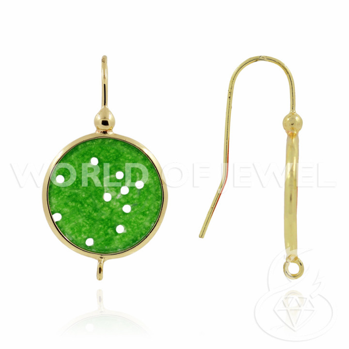 Bases De Pendientes De Latón Con Placa De Jade De Birmania 17x30mm 5 Pares Verde Y Dorado
