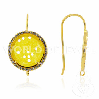 Pendientes Bases Latón Y Circonitas Con Placas Redondas De Jade De Birmania 20mm 5 Pares Amarillo Y Dorado