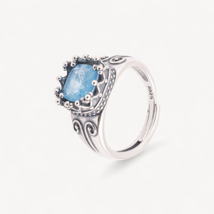 Anello Gioiello In Argento 925 Microfuzione Regale Con Zircone Misura Regolabile MOD4474 Blu