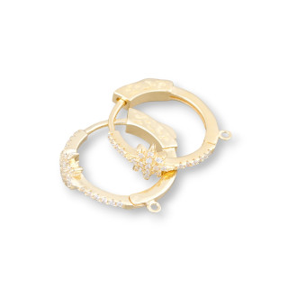 Base Per Orecchini Di Argento 925 Con Zirconi Monachella A Cerchietto 7x18mm 2 Paia Dorato