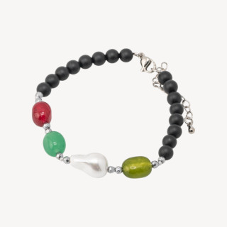 Bracciale con Pietre Dure 6mm e Perle di Maiorca 18,5cm + 5cm MOD2738 con Ematite Argentato Onice Satinato