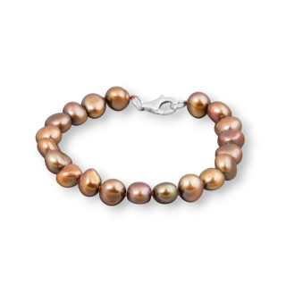 Bracciale Di Argento 925 Con Perle Di Fiume Chisura a Moschettone