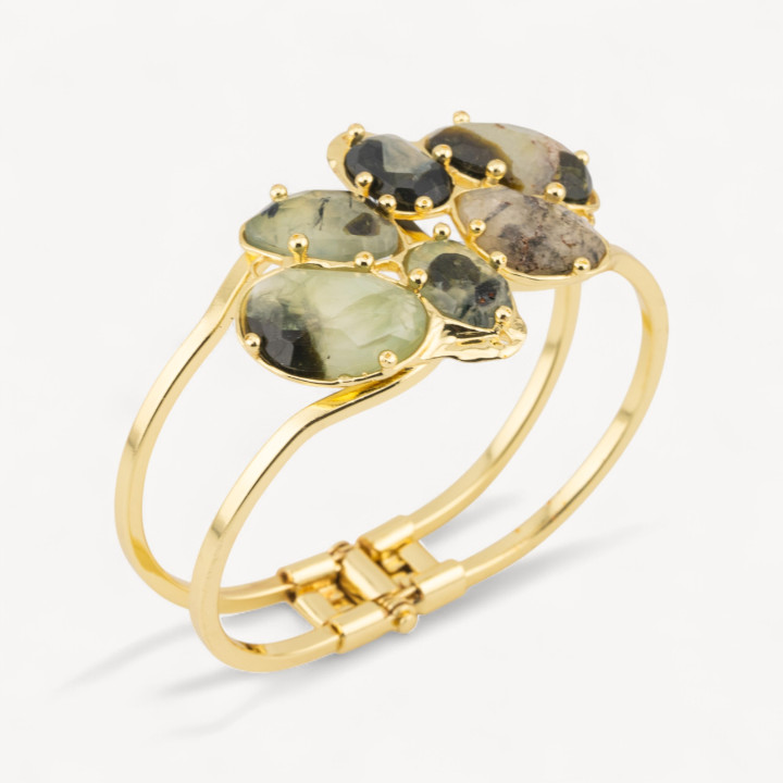 Bracciale Di Bronzo E Centrale Di Pietre Dure Incastonate 45x65mm Dorato Prenite