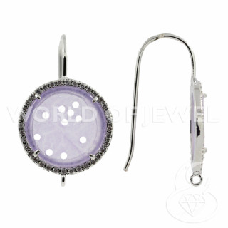 Basi Per Orecchini Di Ottone E Zirconi Con Piastre Di Giada Burma Tondo 20mm 5 Paia Lilla E Rodiato