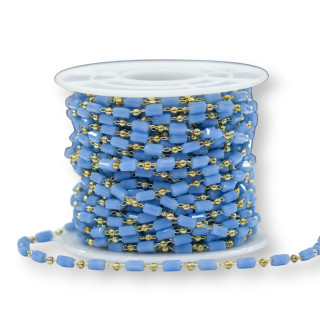 Catena Rosario Con Cristalli Cilindro e Ottone 2,5mm 1 Metro Celeste