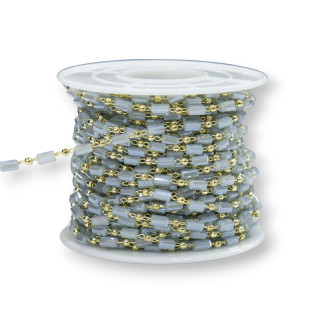 Catena Rosario Con Cristalli Cilindro e Ottone 2,5mm 1 Metro Grigio AB