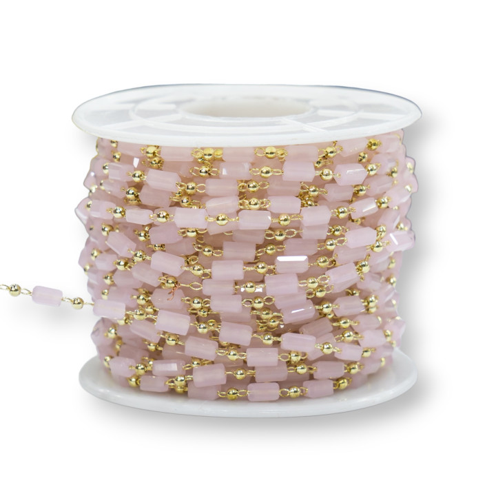 Catena Rosario Con Cristalli Cilindro e Ottone 2,5mm 1 Metro Rosa