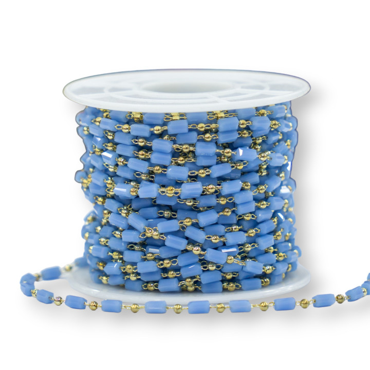 Catena Rosario Con Cristalli Cilindro e Ottone 2,5mm 10 Metri Celeste