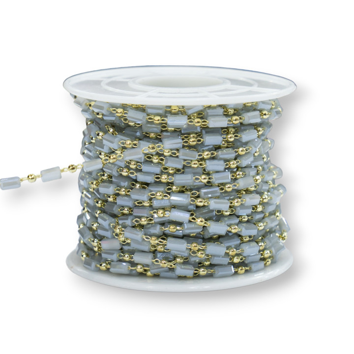 Catena Rosario Con Cristalli Cilindro e Ottone 2,5mm 10 Metri Grigio AB