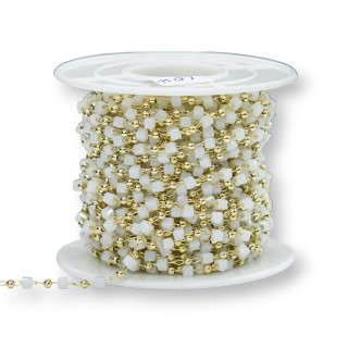 Catena Rosario Con Cristalli Cubetti e Ottone 2mm 1 Metro Dorato Bianco