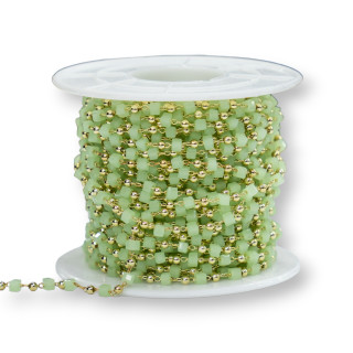 Catena Rosario Con Cristalli Cubetti e Ottone 2mm 1 Metro Dorato Verde Chiaro