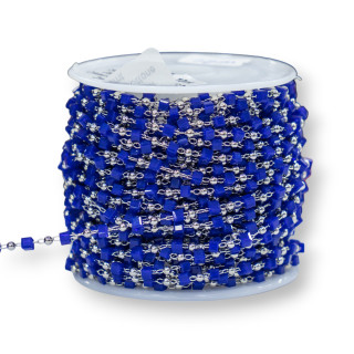 Catena Rosario Con Cristalli Cubetti e Ottone 2mm 1 Metro Rodiato Blu