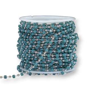 Catena Rosario Con Cristalli Cubetti e Ottone 2mm 1 Metro Rodiato Verde Ottanio