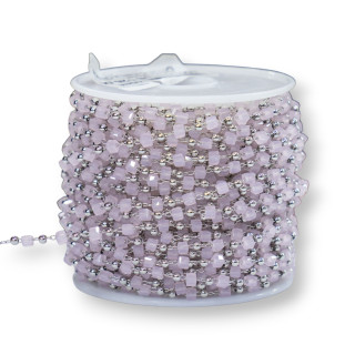 Catena Rosario Con Cristalli Cubetti e Ottone 2mm 10 Metri Rodiato Rosa
