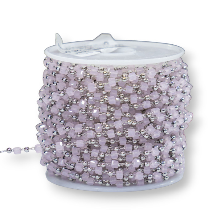 Catena Rosario Con Cristalli Cubetti e Ottone 2mm 10 Metri Rodiato Rosa