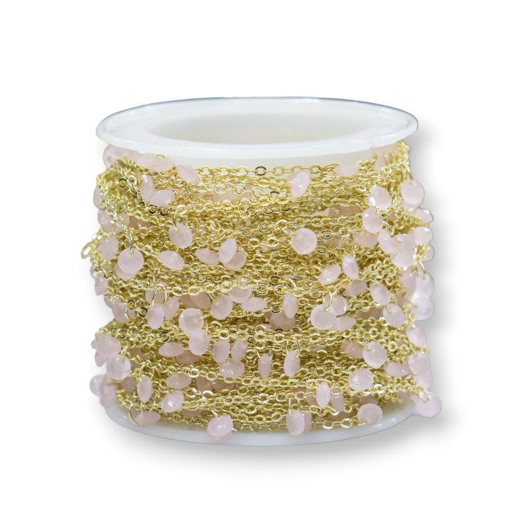 Catena Rosario Con Cristalli Dischi 4mm e Ottone 10 Metri Rosa