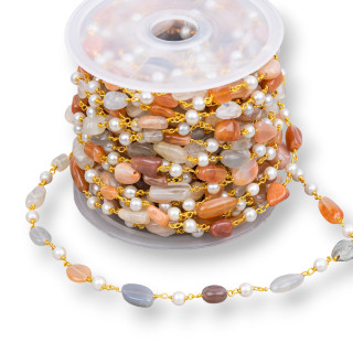 Catena Rosario Di Ottone Con Pietre Naturali e Perline 10 Metri